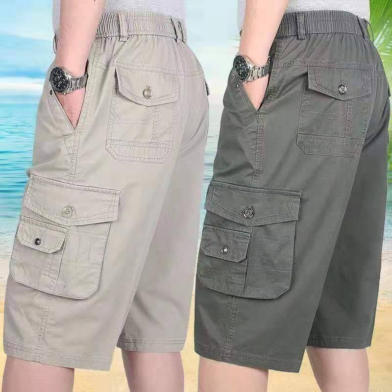 Middle -aged and elderly men in summer Dad's pure cotton suit shorts high -waist loose multi -bag panty pants men's casual pants
