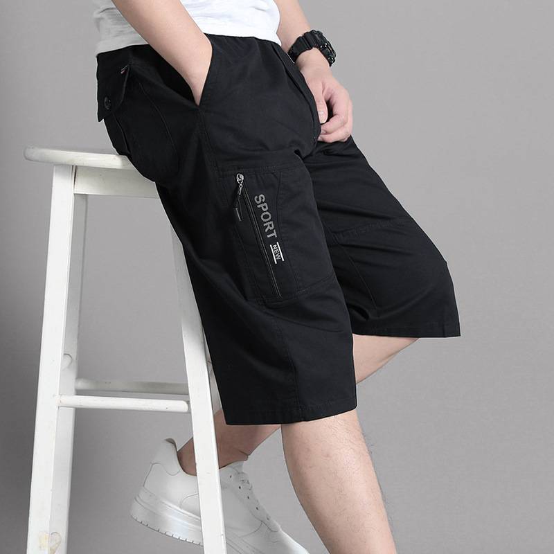 Summer men's cropped pants dad dad pure cotton shorts middle -aged and elderly loose casual mid -pants thin pants 7 points horse pants