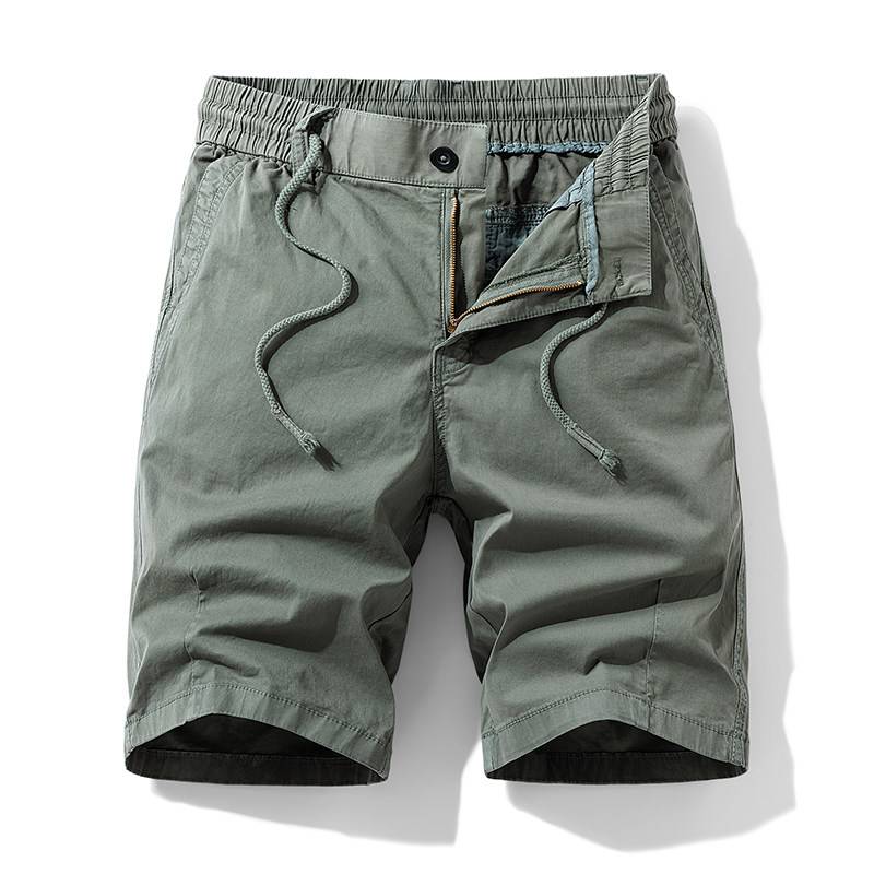 Summer new five -point water washing pure cotton workers shorts, men's sports casual straight tube trend pure color mid -color pants and pants