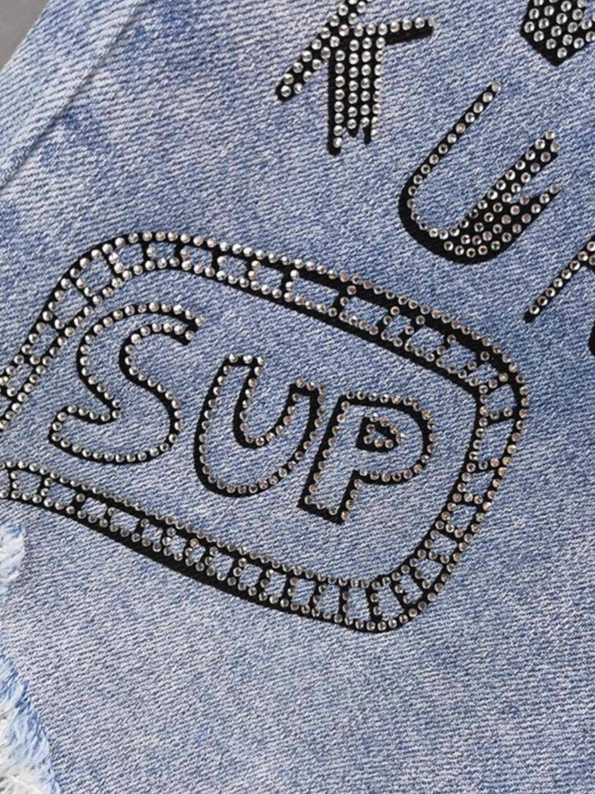 Straight denim jeans pants pants 2024 summer new high waist loose, thin European cargo hot drilling hair edge shorts