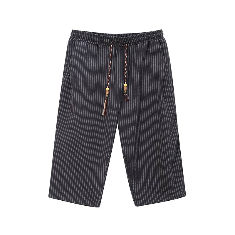 Men's shorts loose cropped jeans summer thin cotton, linen striped leisure pants trend large size sports horse pants pants