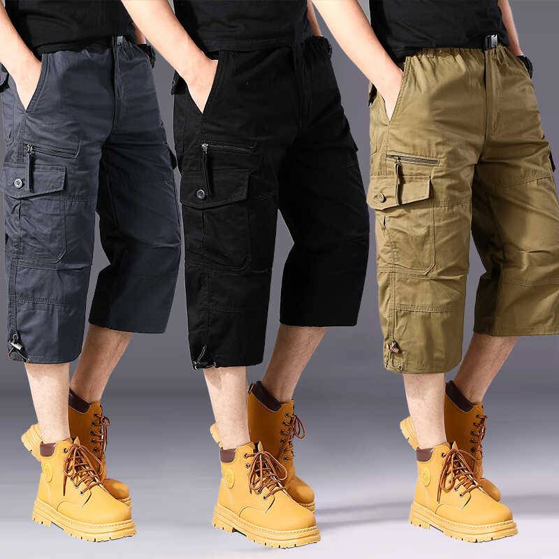 Trending Men's Cotton Poetry Loose Workers Shorts Big Pocket Multi -Pocket Summer Outdoor Mountaineering Horse Pants Male Adpicking Fertilizer Increase