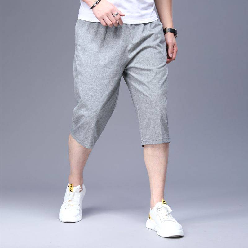 Short pants men's summer cotton new thin trend loose men's sports casual wearing running 7 -point horse pants solid color