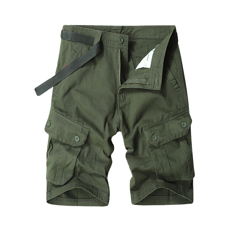 Summer new casual shorts men's belt multi -pocket worker pants fashion trend five -point pants pants pure cotton pants