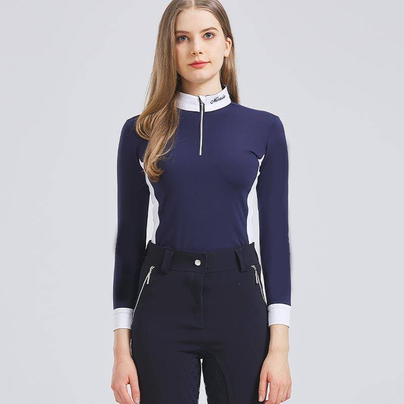 Summer ultra -thin tanker T -shirt ride on the pink female white stand -up collar horses ride test race college race clothing