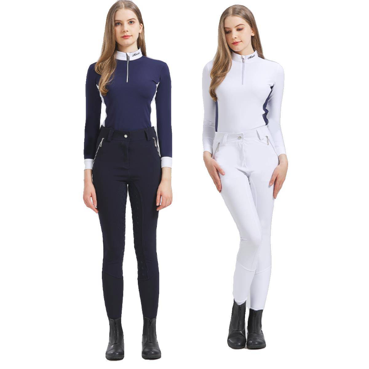 Summer ultra -thin tanker T -shirt ride on the pink female white stand -up collar horses ride test race college race clothing