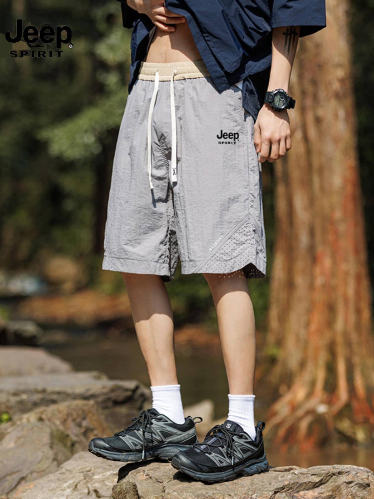Jeep Jeep casual shorts boys in summer thin loose pants iced pants, men's sports five -point pants