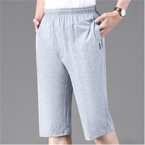 Summer thin cropped jeans men's pure cotton sports shorts large -size door control zipper 7 -point pants middle -aged and elderly casual horse pants