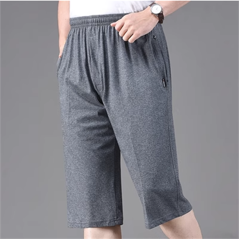 Summer thin cropped jeans men's pure cotton sports shorts large -size door control zipper 7 -point pants middle -aged and elderly casual horse pants