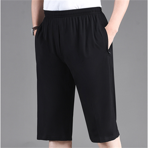 Summer thin cropped jeans men's pure cotton sports shorts large -size door control zipper 7 -point pants middle -aged and elderly casual horse pants