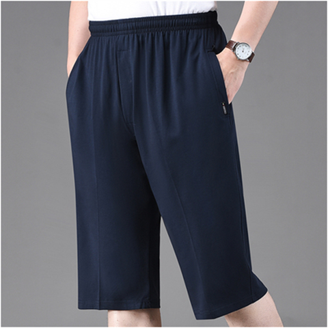 Summer thin cropped jeans men's pure cotton sports shorts large -size door control zipper 7 -point pants middle -aged and elderly casual horse pants