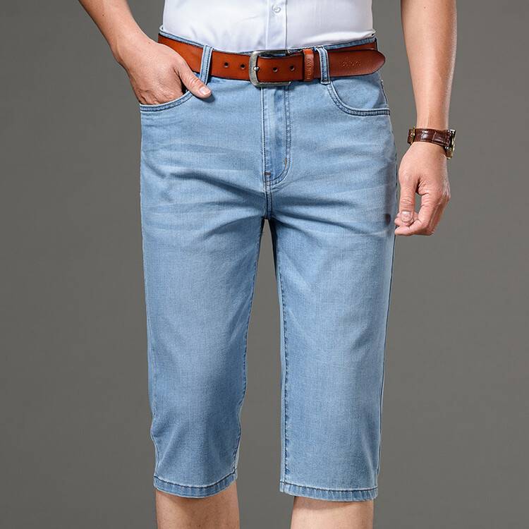 Summer thin men's denim shorts, men's casual loose ice silk straight pants pants pants pants