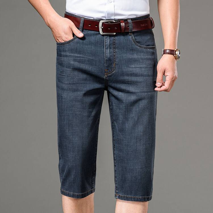 Summer thin men's denim shorts, men's casual loose ice silk straight pants pants pants pants