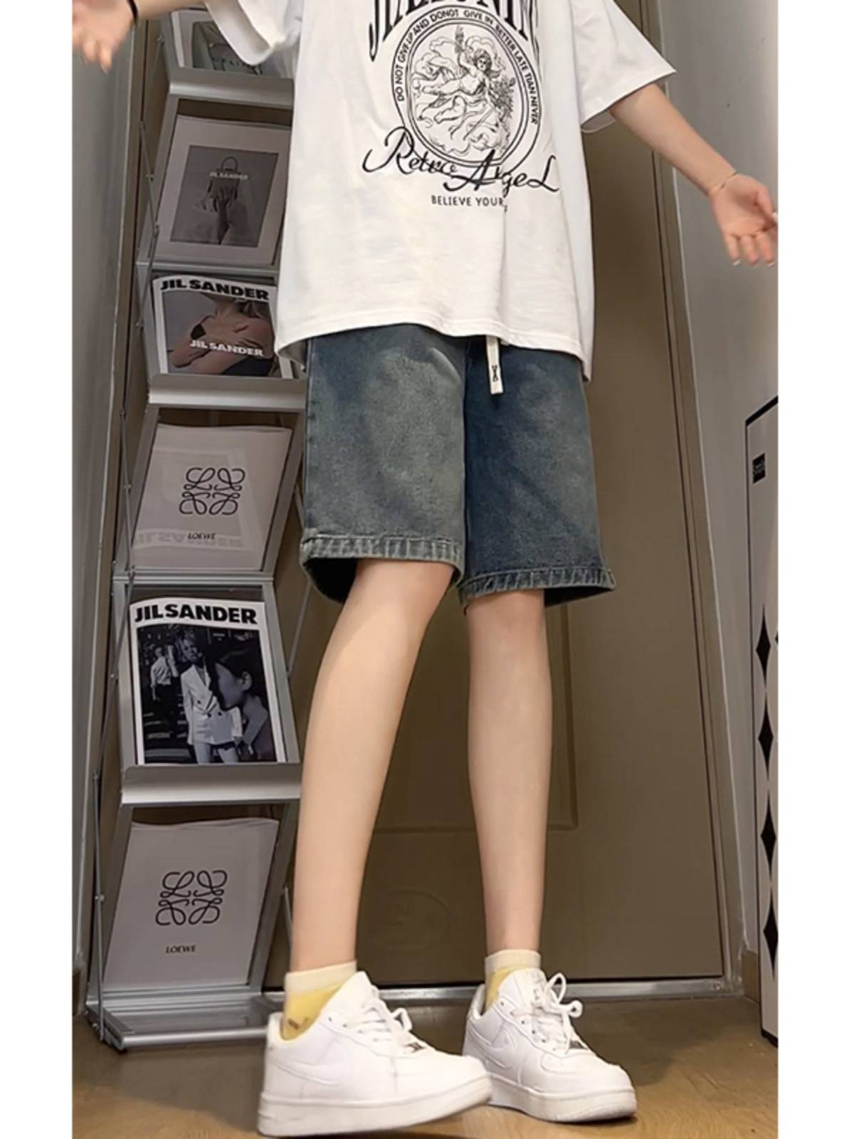 Fat mm American retro denim shorts female summer loose waist and knee horse pants 2024 new large size five -point pants