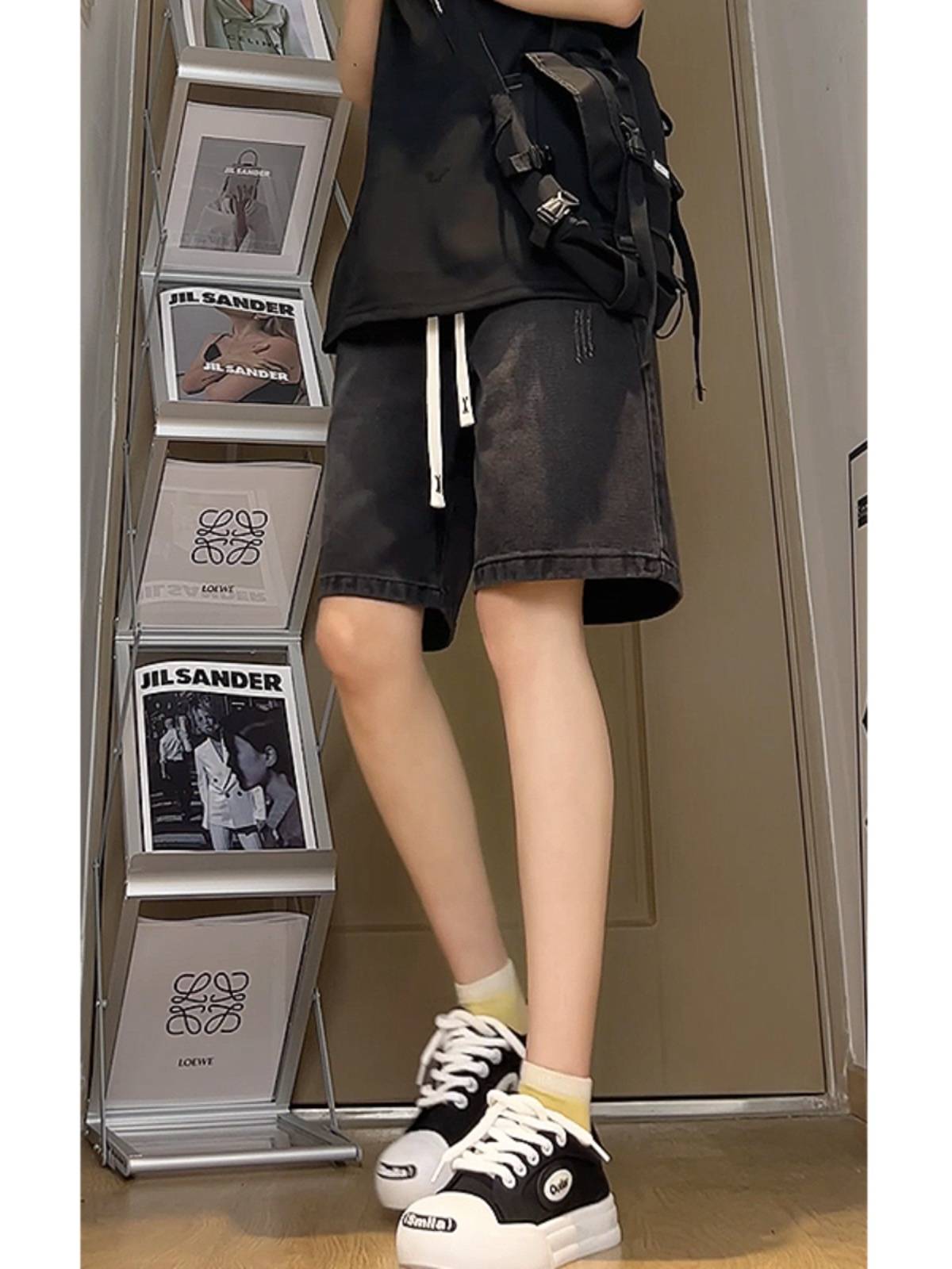 Fat mm American retro denim shorts female summer loose waist and knee horse pants 2024 new large size five -point pants