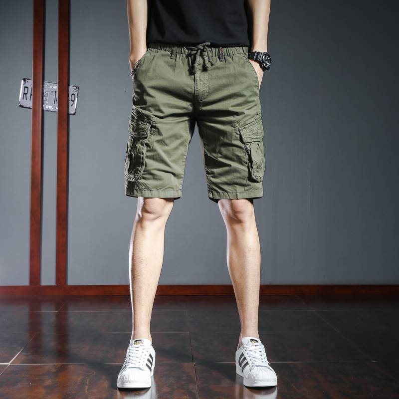 Men's shorts pants pants workers O loose cotton casual trend in summer 5 points of horse pants multi -bag outdoor camouflage