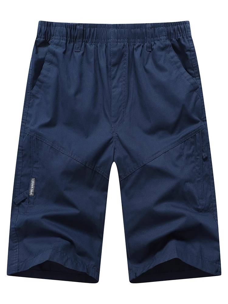 Multi -pocket men's pure cotton cropped pants summer new loose middle -aged dad shorts breathable thin straight pants