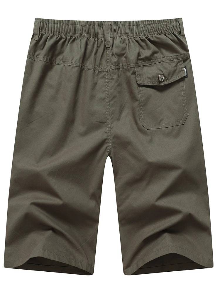 Multi -pocket men's pure cotton cropped pants summer new loose middle -aged dad shorts breathable thin straight pants