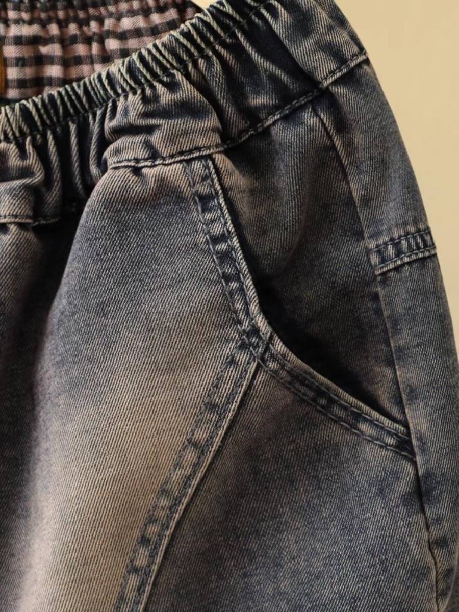 Summer thin retro four -leaf flower Butterfly Patch Mao Bian Denim Trippy Pants Loose Pattermination Penta Pants Horse Pants