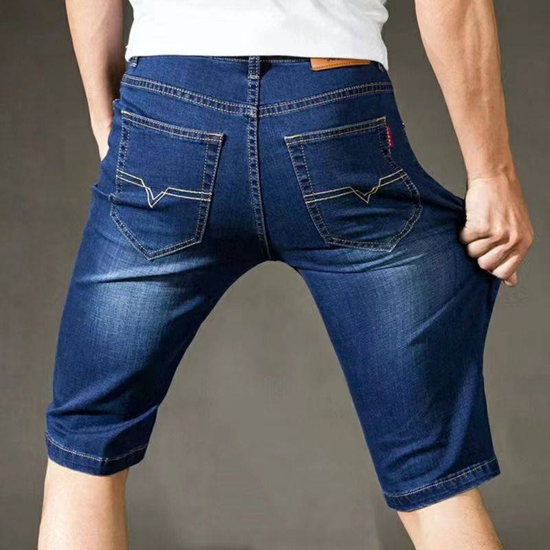 Summer thin men's denim shorts, men's five -point casual denim pants, male loose straight pants pants pants