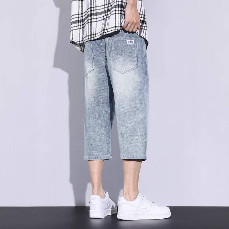 Seven -point shorts Men's summer tattoo jeans thin pants loose straight straight men's e -pants pants poly pocket water washing