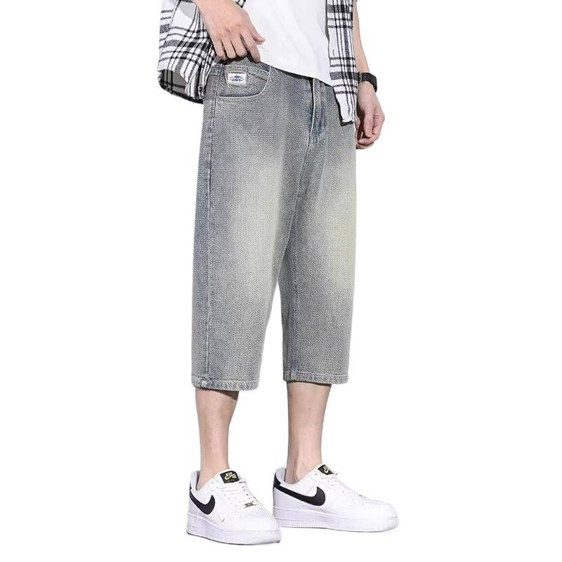 Seven -point shorts Men's summer tattoo jeans thin pants loose straight straight men's e -pants pants poly pocket water washing