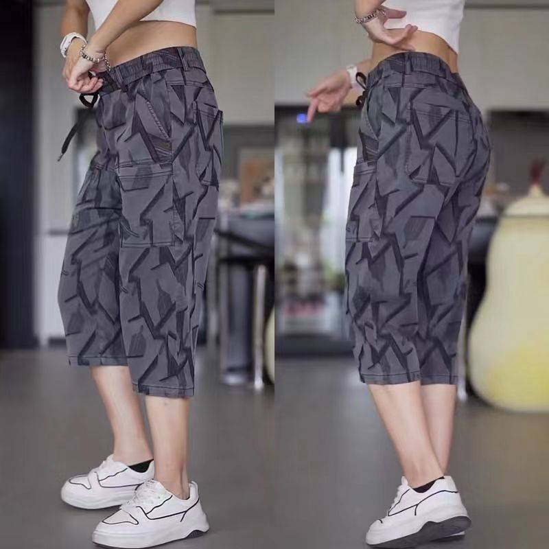 Summer blooming 7 -point sports shorts Men's trend fashion casual sediment horse pants thin loose straight straight pants