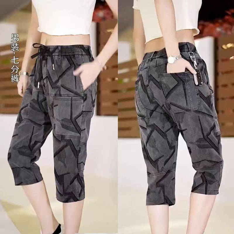 Summer blooming 7 -point sports shorts Men's trend fashion casual sediment horse pants thin loose straight straight pants
