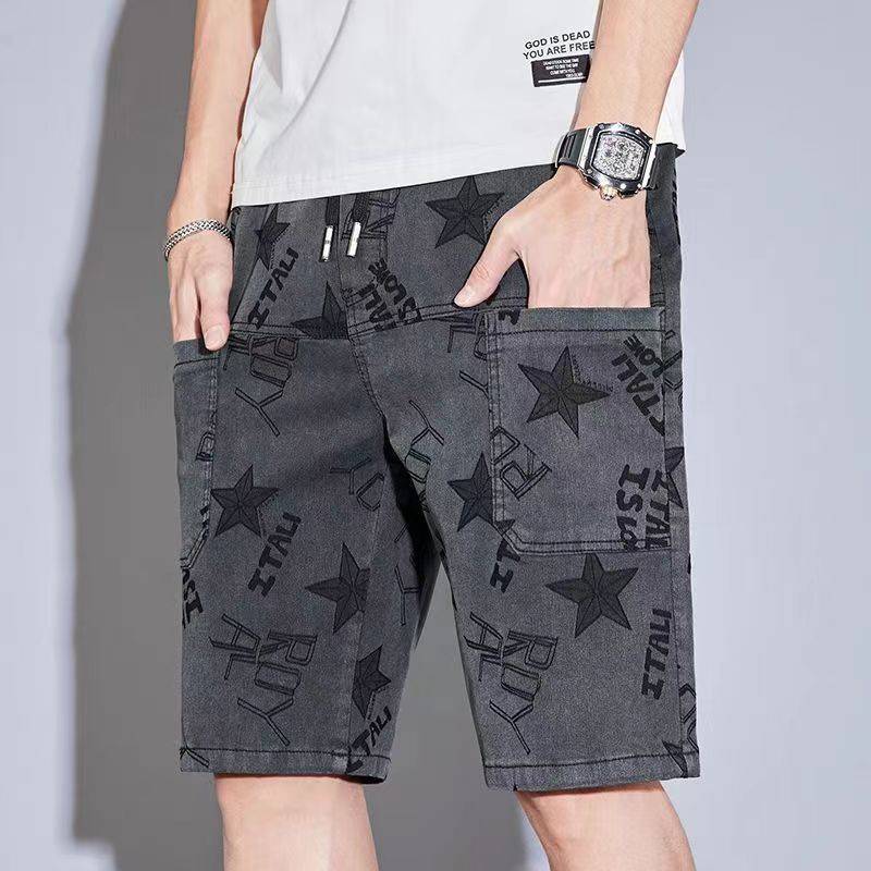 Summer blooming 7 -point sports shorts Men's trend fashion casual sediment horse pants thin loose straight straight pants