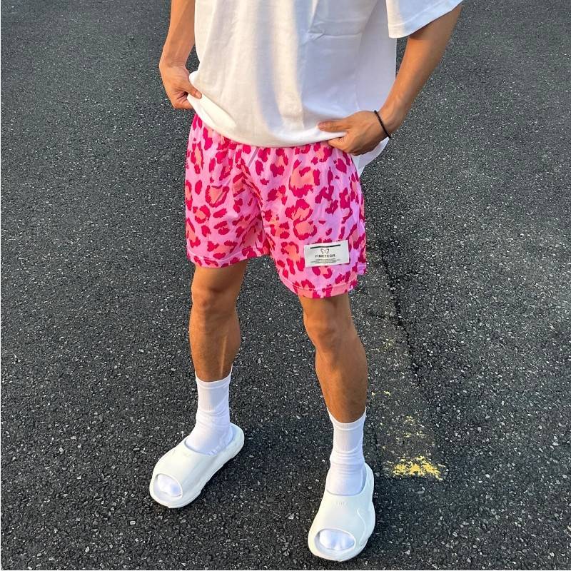 EE American pink leopard pattern shorts 2024 basketball pants men's sports breathable fast dry, but knee tidal tide