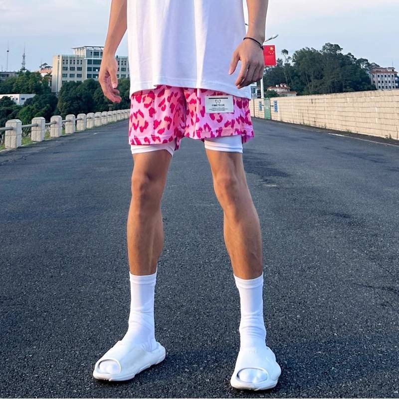 EE American pink leopard pattern shorts 2024 basketball pants men's sports breathable fast dry, but knee tidal tide