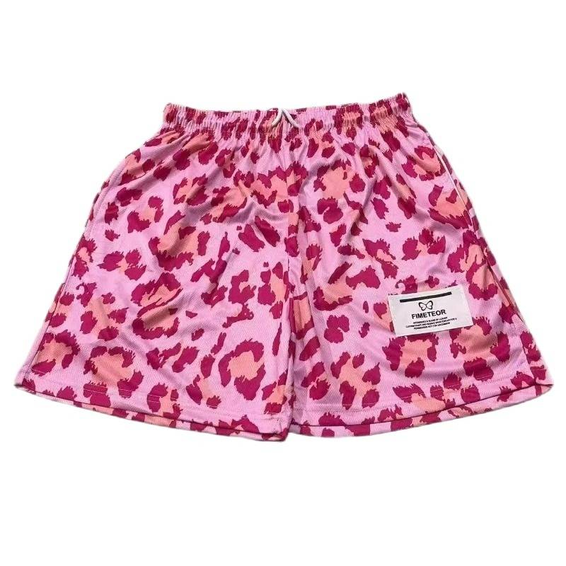 EE American pink leopard pattern shorts 2024 basketball pants men's sports breathable fast dry, but knee tidal tide