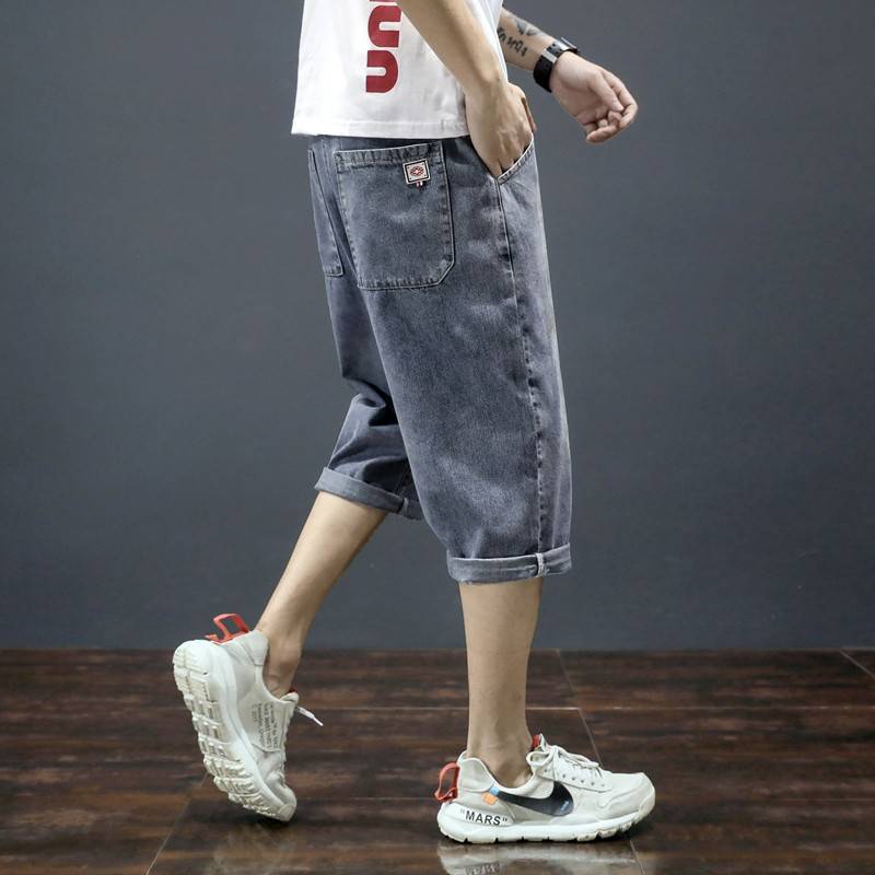 Seven -point denim shorts men's 2024 summer thin loose straight straight men's clothing eight -point pants tide brand casual pants