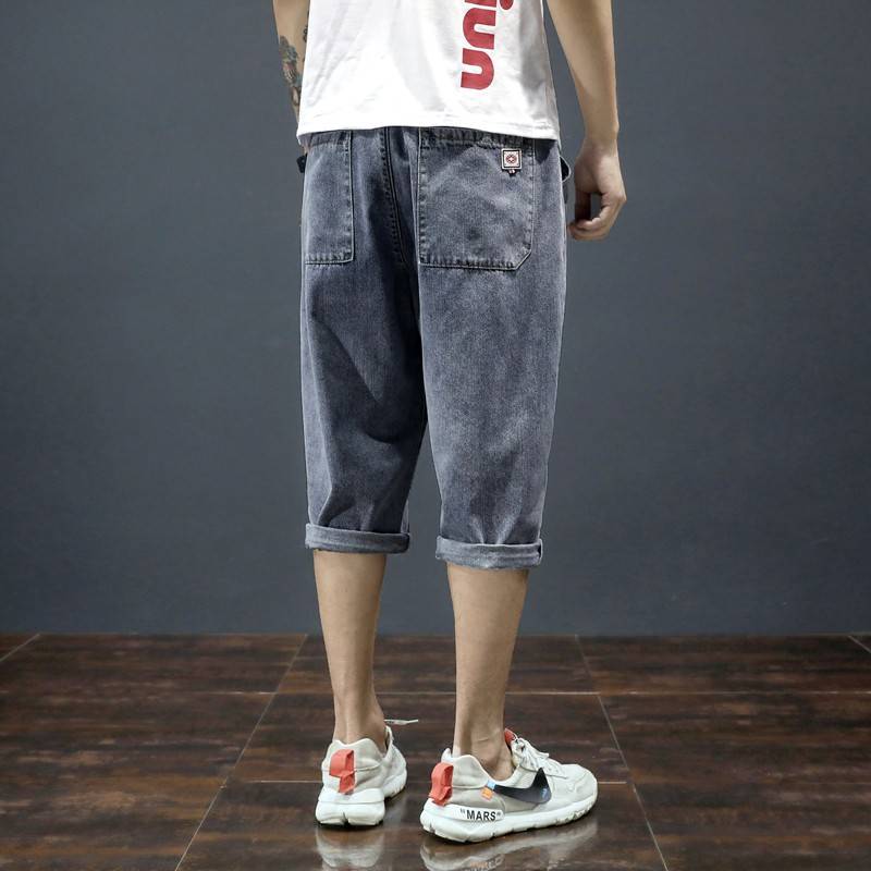 Seven -point denim shorts men's 2024 summer thin loose straight straight men's clothing eight -point pants tide brand casual pants
