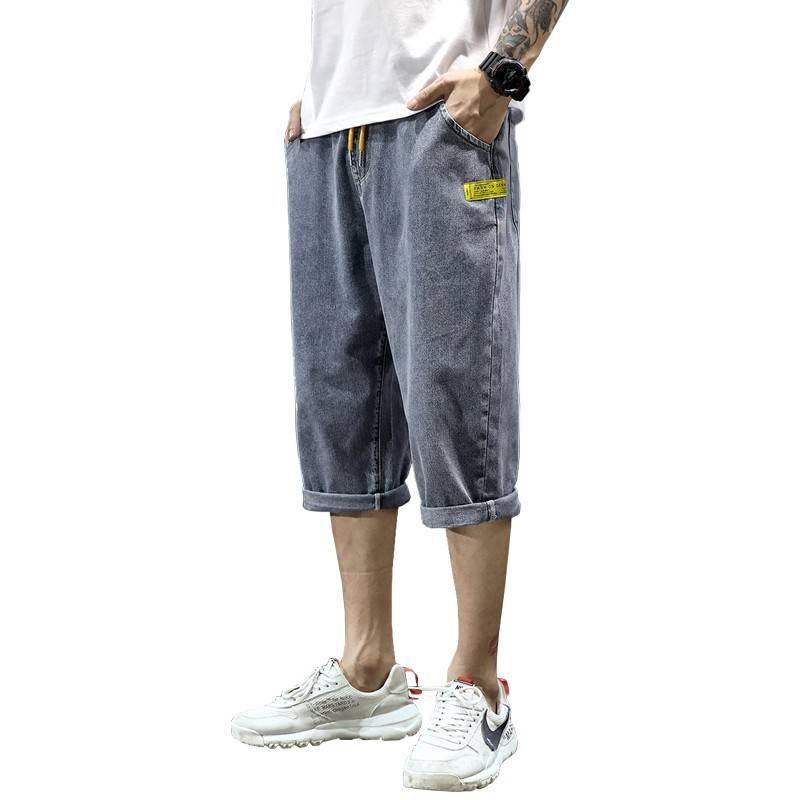 Seven -point denim shorts men's 2024 summer thin loose straight straight men's clothing eight -point pants tide brand casual pants