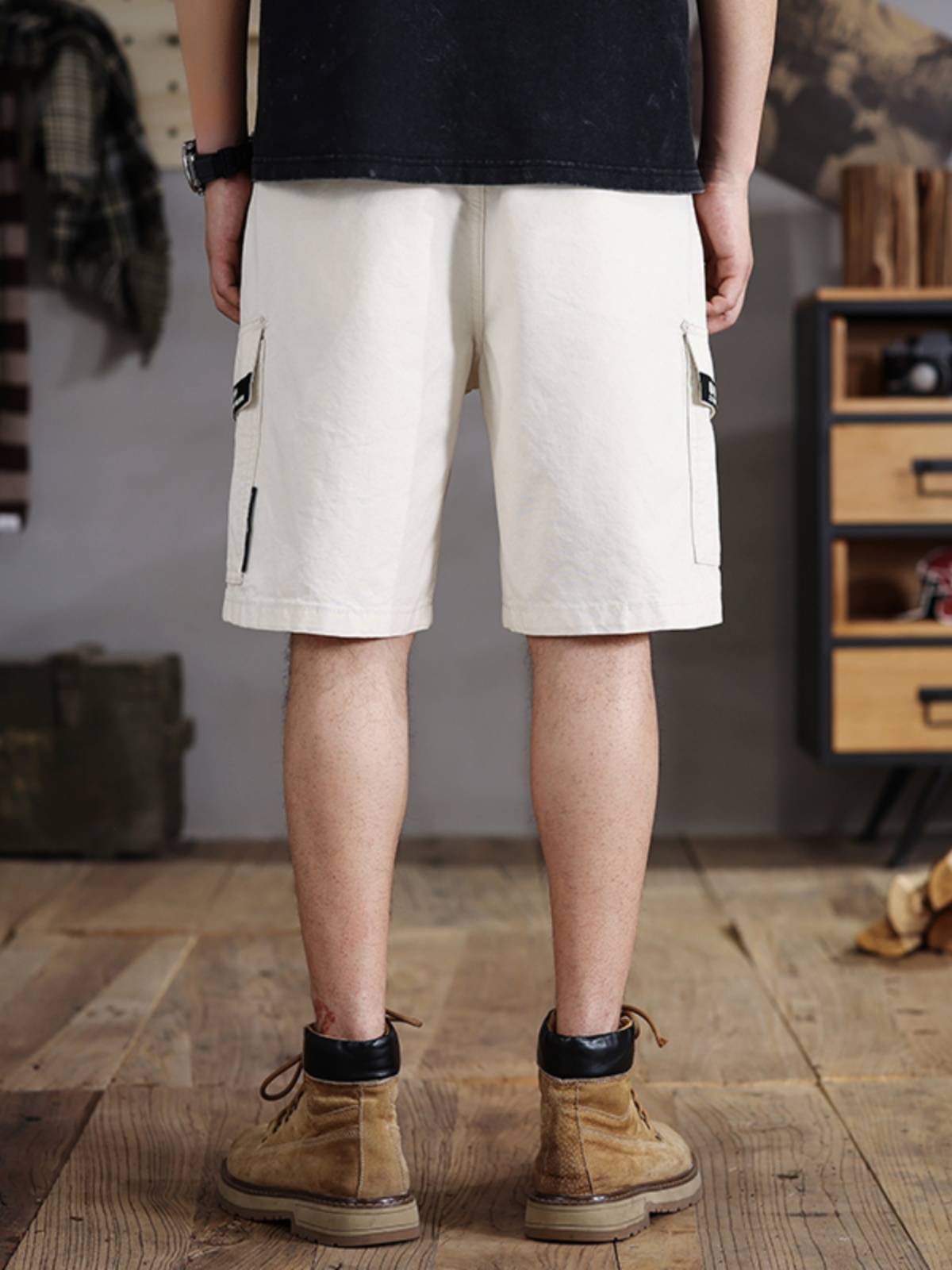 Summer workers casual shorts Men's pants pants pants, leisure horse pants 5 slim -fitting multiple bags of rice white 2025