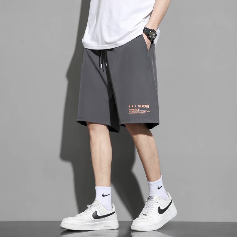 Ice silk fast dry shorts, men's wearing sports horse pants 2024 summer new loose large size leisure 5 points big pants