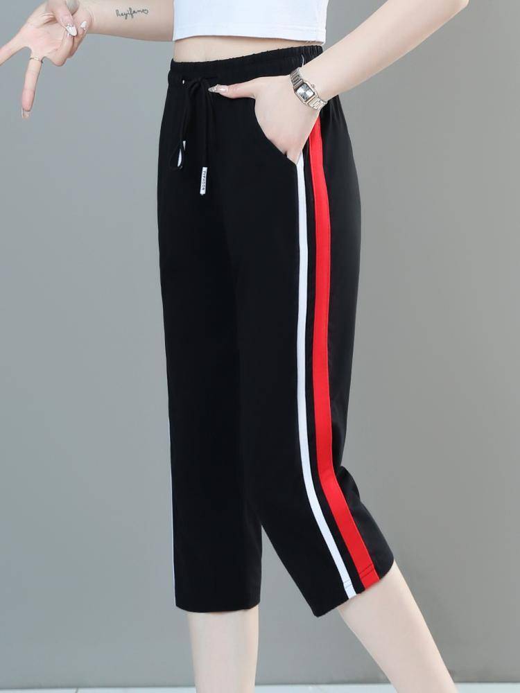 Cotton cotton pants female summer thin 2024 new casual horse pants loose and thin mid pants big size sports pants