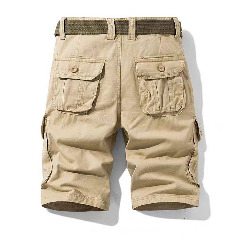 Pure cotton breathable INS5 five -pointed work shorts, men's casual loose straight pocket multiplayer middle -aged pants sand horse pants
