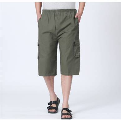 Large -size cotton casual shorts men's loose seven -point pants mid -pants summer thin workmanship horse pants sandy beach pants pants
