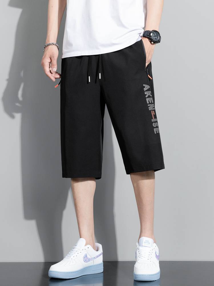 Pure color cropped pants men's summer sports shorts thin middle pants large -size casual horse pants trendy fast dry pants men