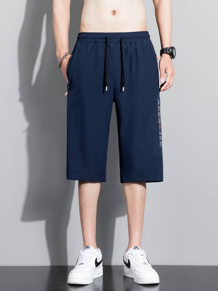 Pure color cropped pants men's summer sports shorts thin middle pants large -size casual horse pants trendy fast dry pants men