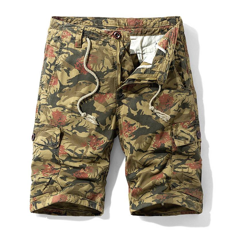 Beach casual pants pants men's multi -pocket workers shorts and shorts cotton casual pants camouflage straight tube horse pants wear resistance resistance