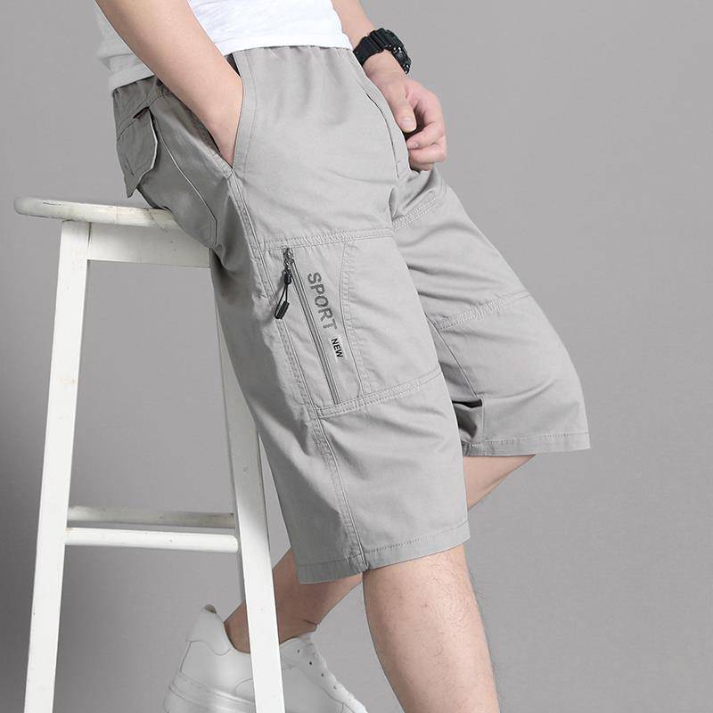 Summer men's cropped pants dad dad pure cotton shorts middle -aged and elderly loose casual mid -pants thin pants 7 points horse pants