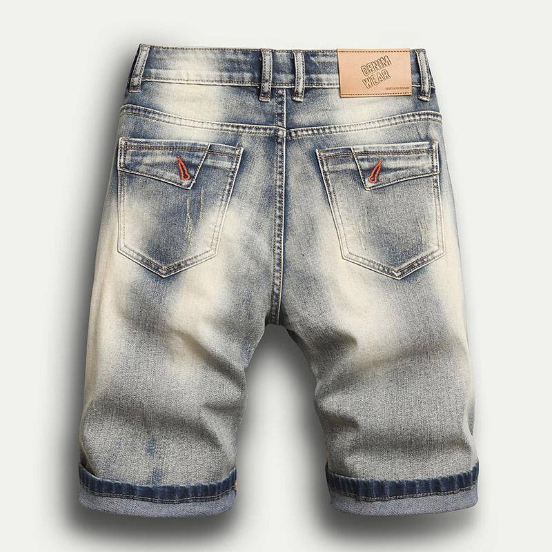 Denim shorts men's pants pants elastic slim foot zipper 2024 new tide brand horse pants pregnant old pants