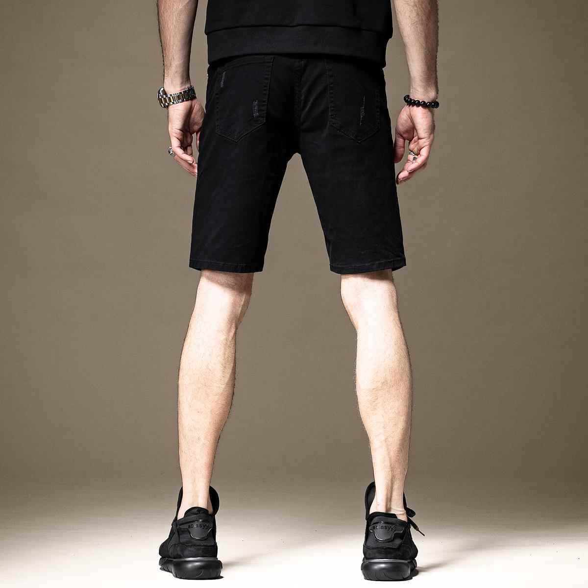 Summer thin high -end high -end black cave denim shorts men's Korean tide brand slim horse pants penta pants men