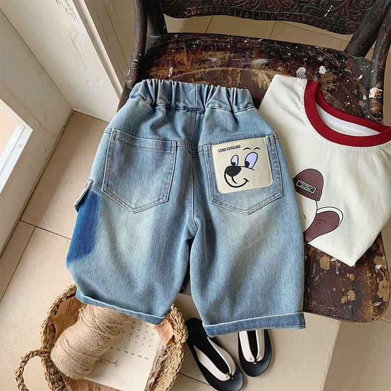 Boys' pants summer thin 2024 new loose soft horse pants baby light -colored shorts children denim jeans