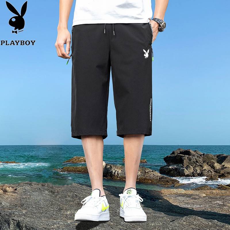 Huahua Gongzi Summer Ice Silk shorts Men's thin -breathable -drying sports cropped pants loose large -size straight tube horse pants