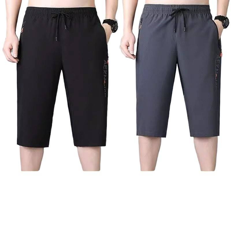 Summer thin sports cropped pants men's loose horse pants men's casual fast dry large size beach shorts high bombs