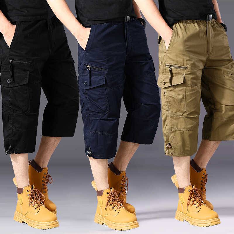 New trendy cropped pants men's pure cotton loose workshot shorts multi -pocket multi -pocket summer outdoor mountaineering horse pants men's pants